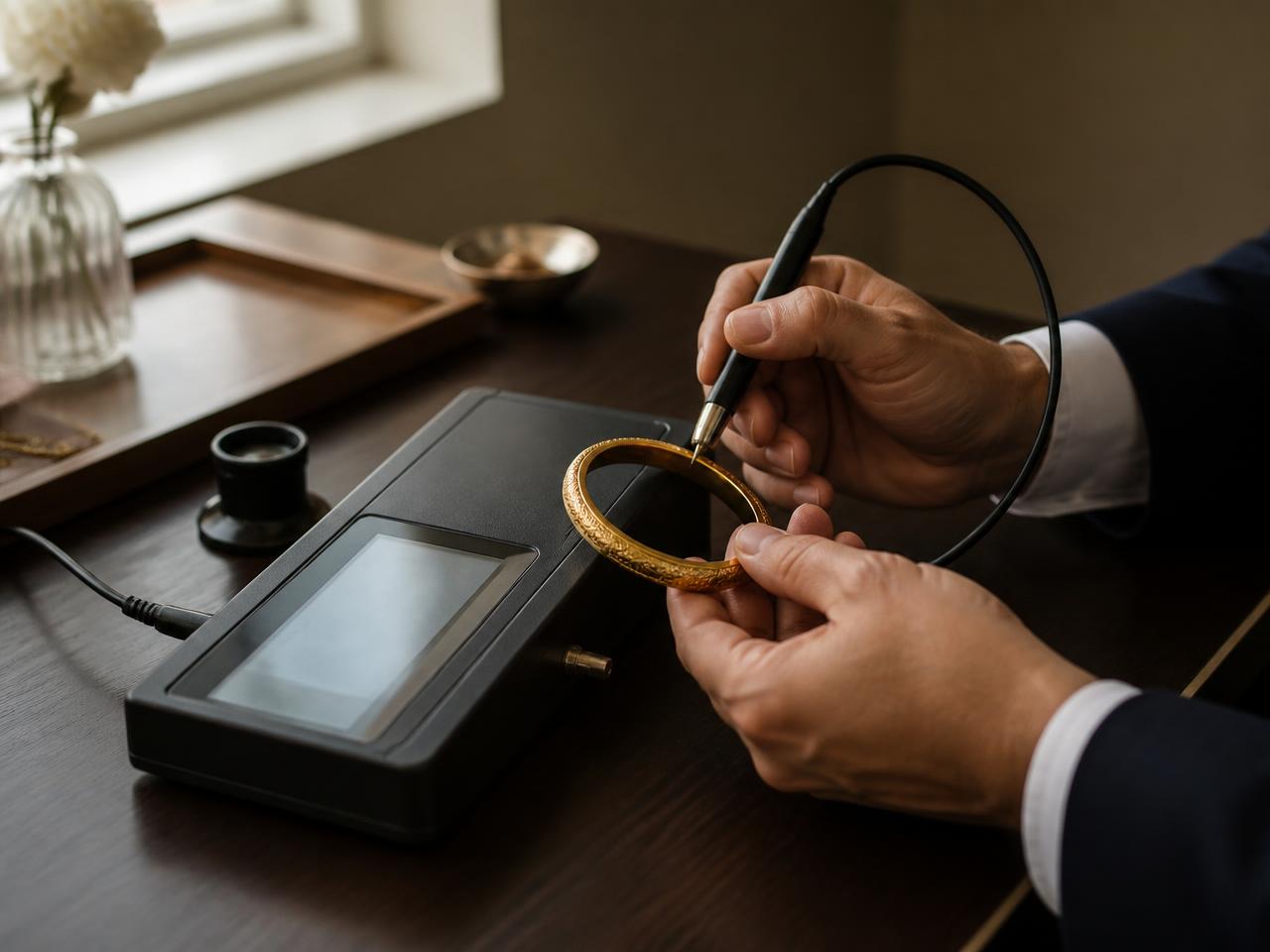 Gold purity being tested with modern electronic equipment